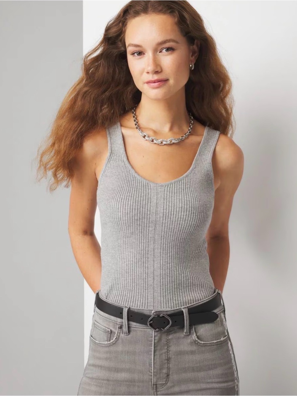 White House Black Market Ribbed Knit Tank Top in Gray new with tags